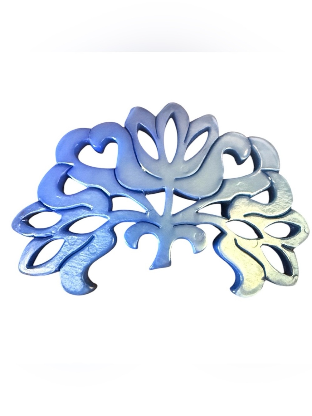 1970’s Tree Shaped French Hair Clip Barrette in Pearlescent Blue, Deadstock/New
